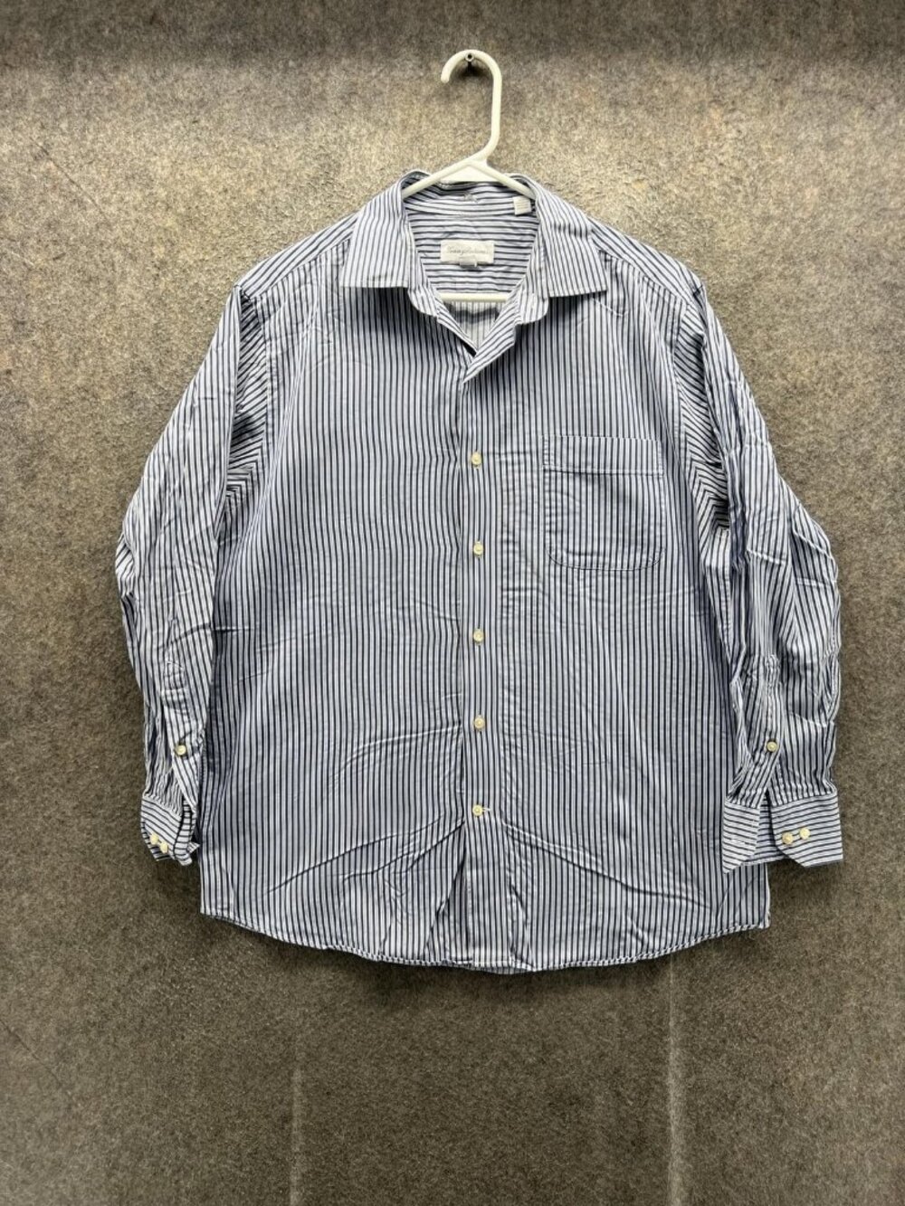 Tommy Bahama Shirt Men 16 32/33 Blue Stripe Long Sleeve Button Up Cotton Pocket